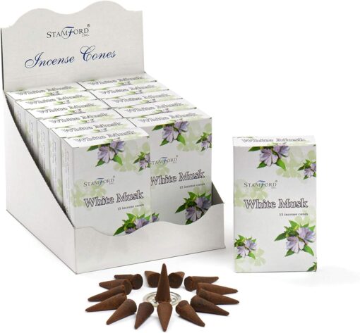 12 x Stamford White Musk Incense Cone Packs - Help Reduce Stress and Anxiety