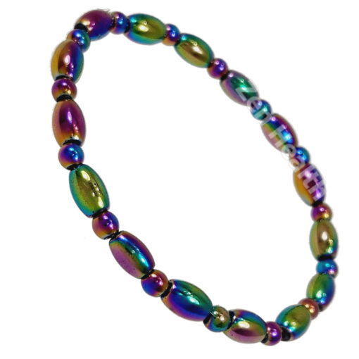 Hematite Magnetic Aurora Borealis Bracelet With Oval Beads