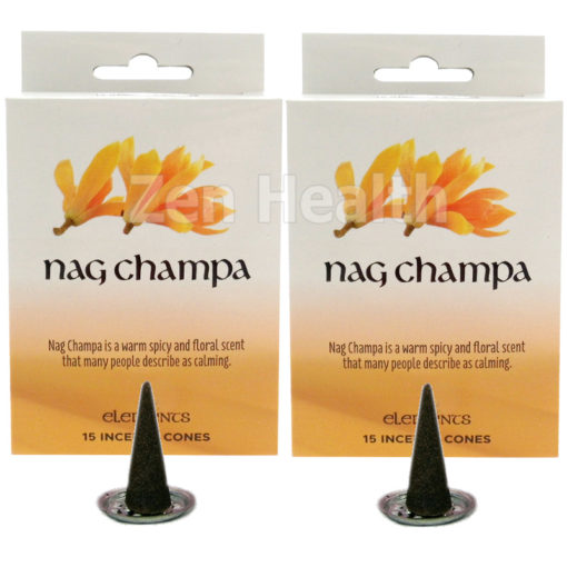 Elements Nag Champa Incense Cones - Warm Spicy Floral Scent - 30 Cones and Holder