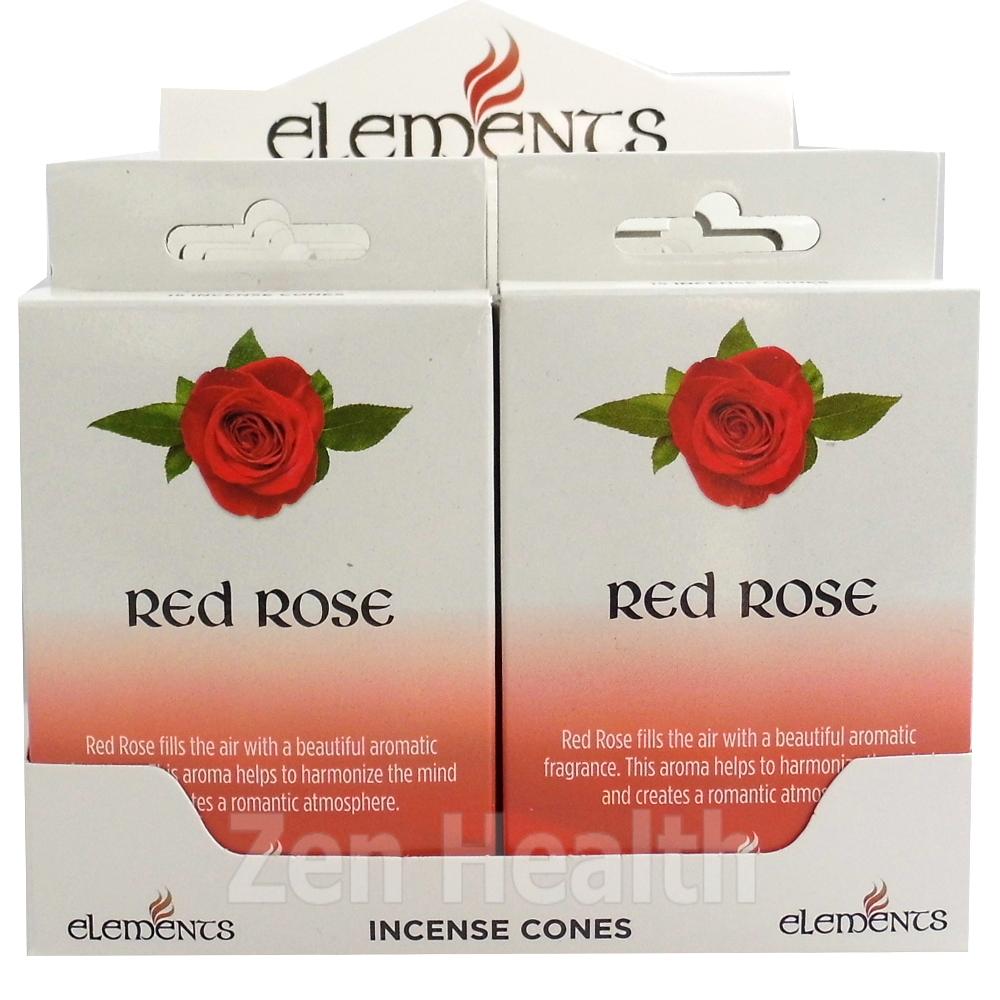 12 x Elements Red Rose Incense Cone Packs - Romantic, Peaceful Floral Aroma - 180 Cones