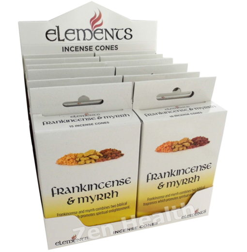 12 x Elements Frankincense and Myrrh Incense Cone Packs - Rich, Calming Fragrance - 180 Cones