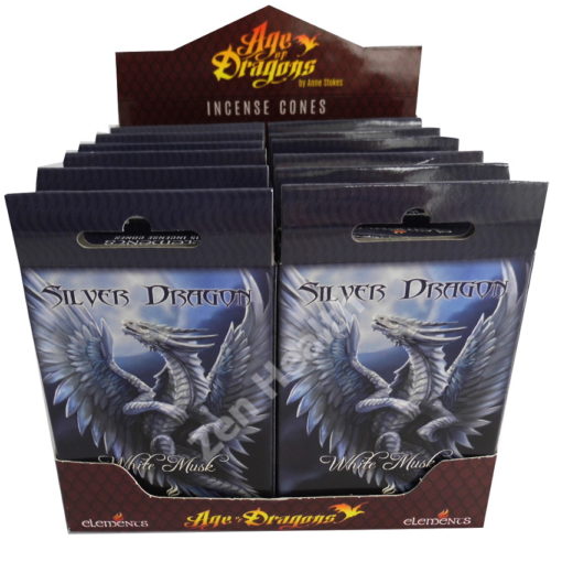 12 x Anne Stokes Silver Dragon White Musk Incense Cones - Whole Box