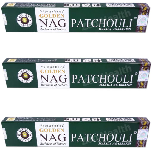3 x Golden Patchouli Nag Champa Incense Stick Packs - Rich, Earthy and Woody Fragrance