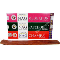 Golden Nag Champa - Patchouli - Meditation Incense Sticks and Ash Catcher