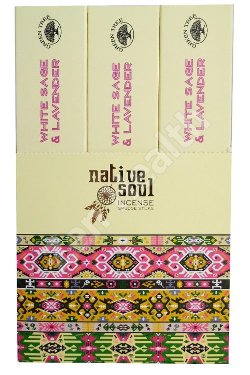 12 x Green Tree Native Soul White Sage and Lavender Incense Stick Packs