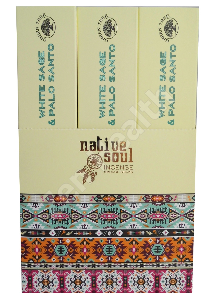 12 x Green Tree Native Soul White Sage and Palo Santo Incense Stick Packs