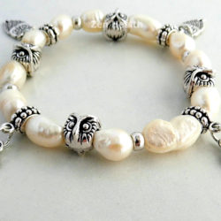 White Natural Freshwater Pearl Owl Charm Bracelet