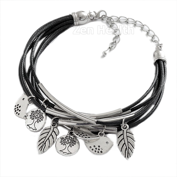 Nature Themed Charm Bracelet With Tree, Leaves and Bird Charms