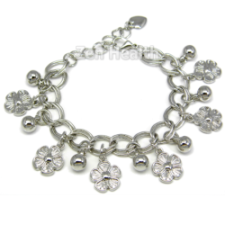 Silver Tone Flower Charms Bracelet - Girls / Ladies Gift