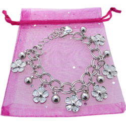 Silver Tone Flower Charms Bracelet - Girls / Ladies Gift