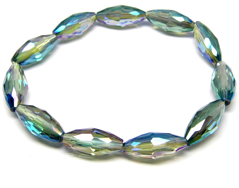 Ladies Faceted Glass Bead Stretchable Bracelet Blue, Purple and Turquoise