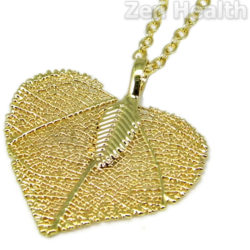 Ladies Gold Tone Leaf Pendant With Long 24