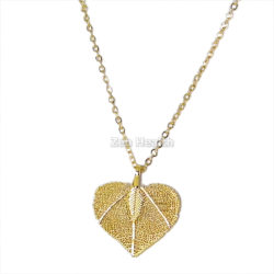 Ladies Gold Tone Leaf Pendant With Long 24" Chain