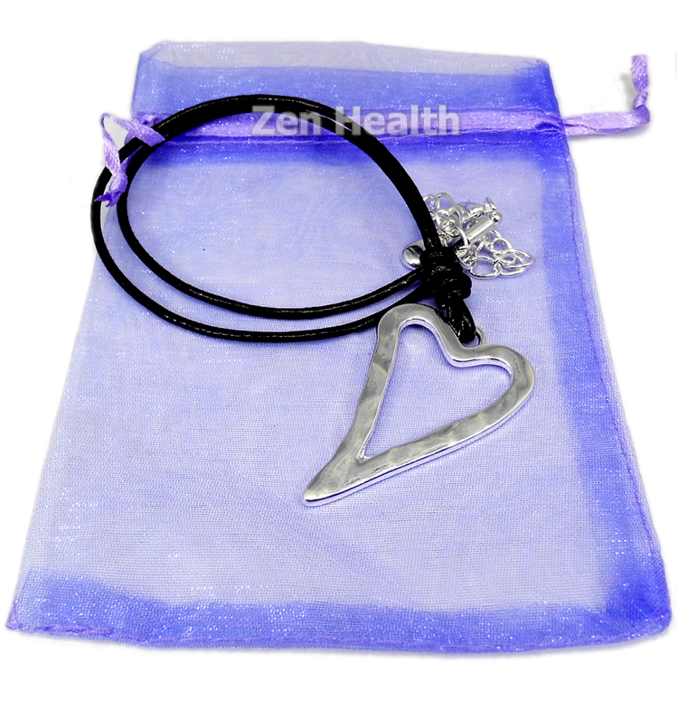 Large Silver Plated Heart Pendant With Adjustable Black Leather Thong