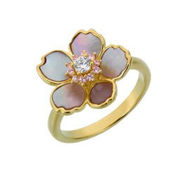 Ladies Sterling Silver Gold Plated Mother of Pearl Flower Ring