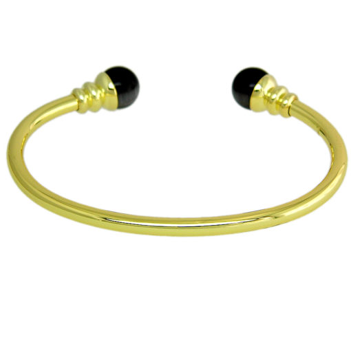 Gold Plated Torque Bracelet - Bangle With Cat's Eye Gemstone