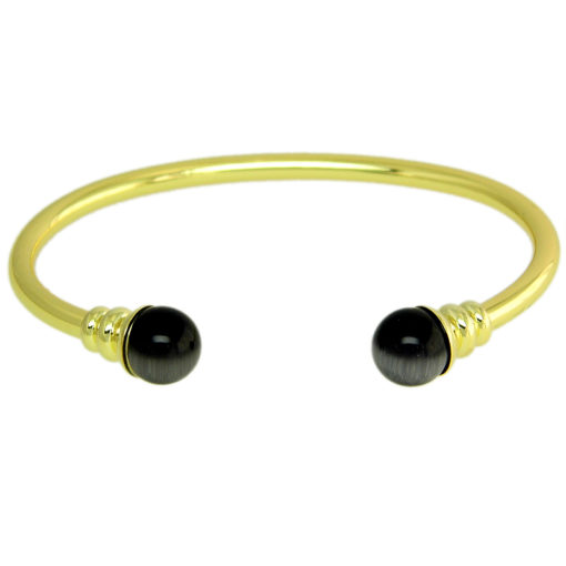 Gold Plated Torque Bracelet - Bangle With Cat's Eye Gemstone