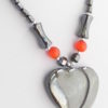 Hematite Double Heart Beaded Necklace -  Pendant 18”