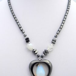 Hematite Heart Pendant With Opalite Drop Stone