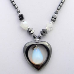 Hematite Heart Pendant With Opalite Drop Stone