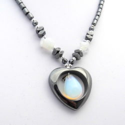 Hematite Heart Pendant With Opalite Drop Stone