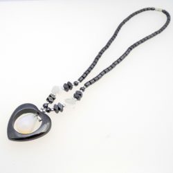 Hematite Heart Pendant With Opalite Drop Stone