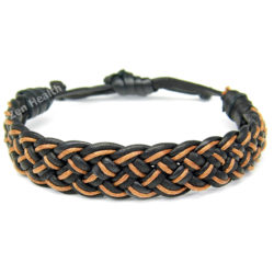 Jewellery - Bracelet - Braided Black and Orange Leather Adjustable