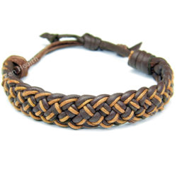 Jewellery - Brown and Orange Braided Leather  Bracelet - Adjustable