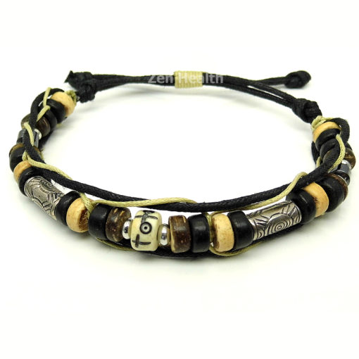 Tribal Style Leather Bracelet With Beads - Design 1