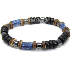 Adjustable Black and Brown Leather Bracelet With Blue Beads