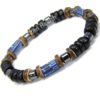 Adjustable Black and Brown Leather Bracelet With Blue Beads
