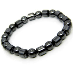 Magnetic Barrell and Round Hematite Stretchable Beaded Bracelet