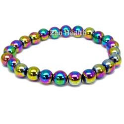 Hematite Bracelet With 8mm Beads Rainbow Aurora Borealis Effect - Stretchable