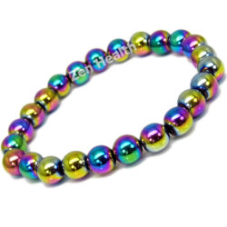 Hematite Bracelet With 8mm Beads Rainbow Aurora Borealis Effect - Stretchable