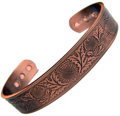 Magnetic Copper Bracelet With Thistle Design - Large Size