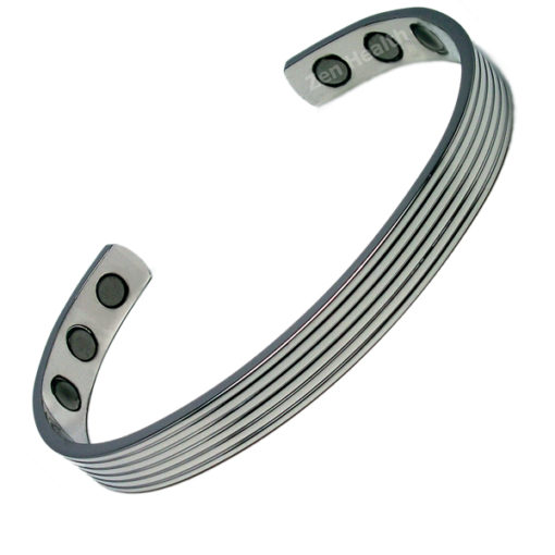 Magnetic Shiny Silver Bracelet With 5 Bands Design  - Medium Size