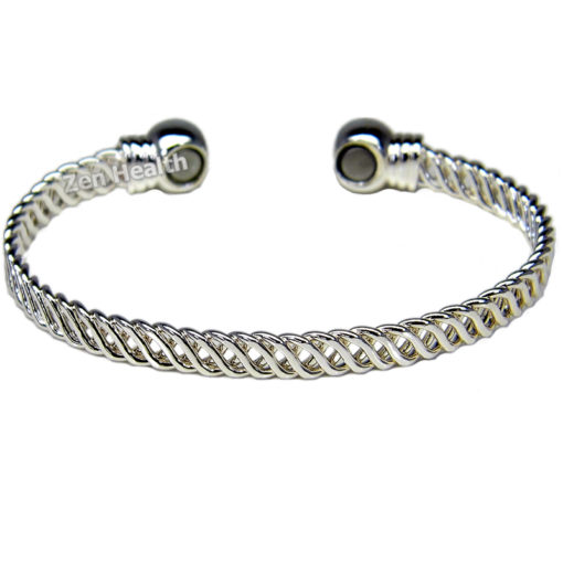 Magnetic Silver Tone Bracelet With Weave Design and 2 Healing Magnets - Ladies Size
