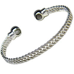 Magnetic Silver Tone Bracelet With Weave Design and 2 Healing Magnets - Ladies Size