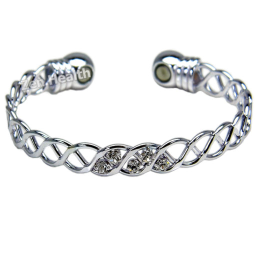 Magnetic Silver Tone Bracelet With Crystals and Two Magnets - Ladies Size