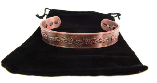 Magnetic Copper Bracelet Skull Design With Gift Bag - Large Size