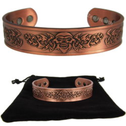Magnetic Copper Bracelet Skull Design With Gift Bag - Medium Size