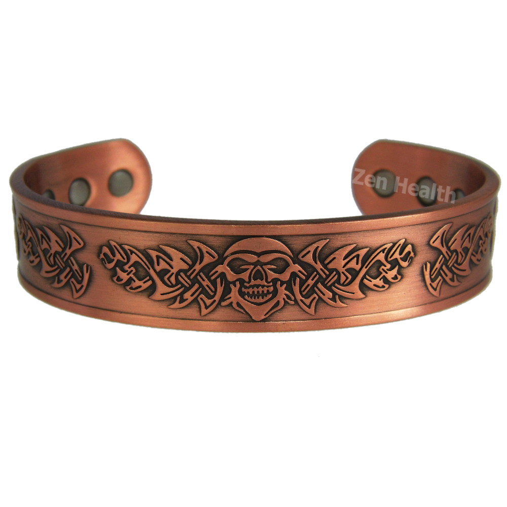 Magnetic Copper Bracelet Skull Design With Gift Bag - Medium Size