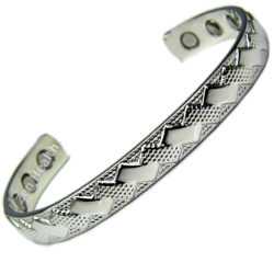 Magnetic Silver Tone Bracelet With Diamond Squares Design For Healing Therapy