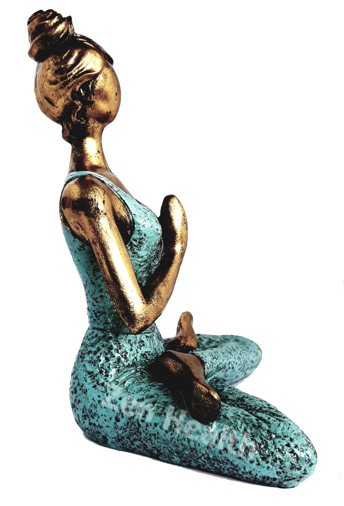 Yoga Meditation Lady Figurine Bronze and Turquoise 24cm Ornament