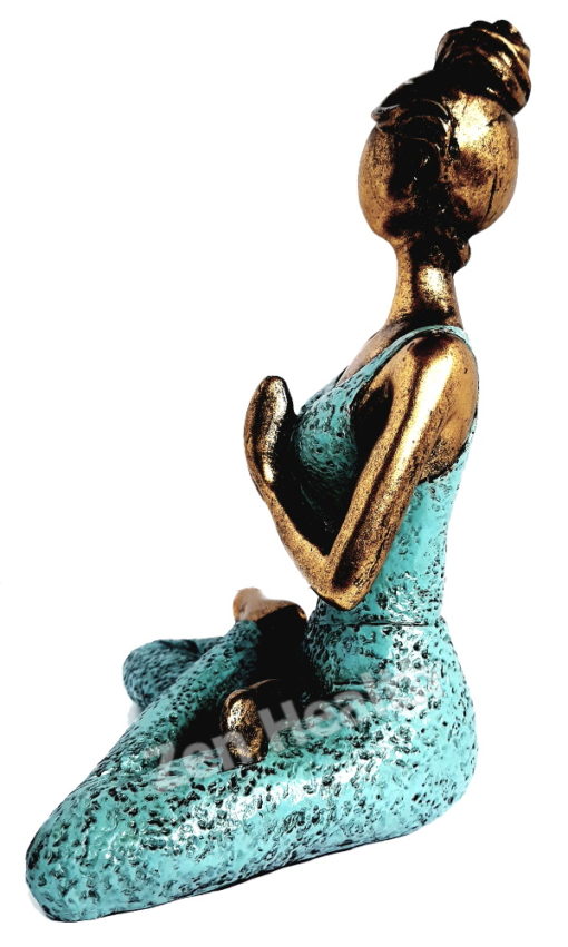 Yoga Meditation Lady Figurine Bronze and Turquoise 24cm Ornament