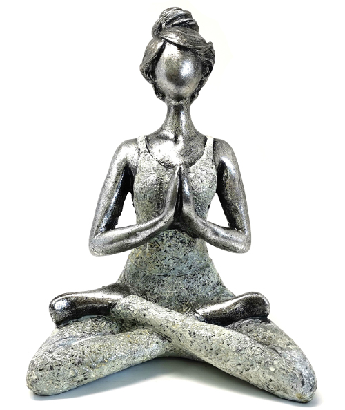 Yoga Meditation Lady Figurine Silver and White 24cm Ornament